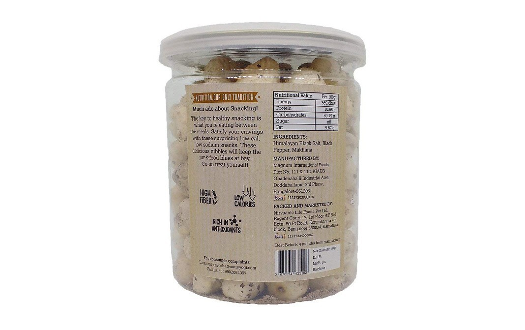 Nutty Yogi Himalayan Black Salt & Pepper Makhana Snacks   Jar  40 grams